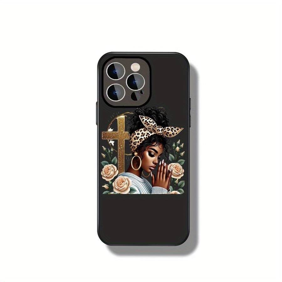 1Pc Ivory White For iPhone 14 Pro Cross And Roses Phone Case