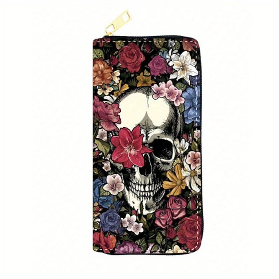 Flower Skull Butterfly Pu Wallet Vintage Halloween Wallet Creative Halloween Wallet Skeleton Pr