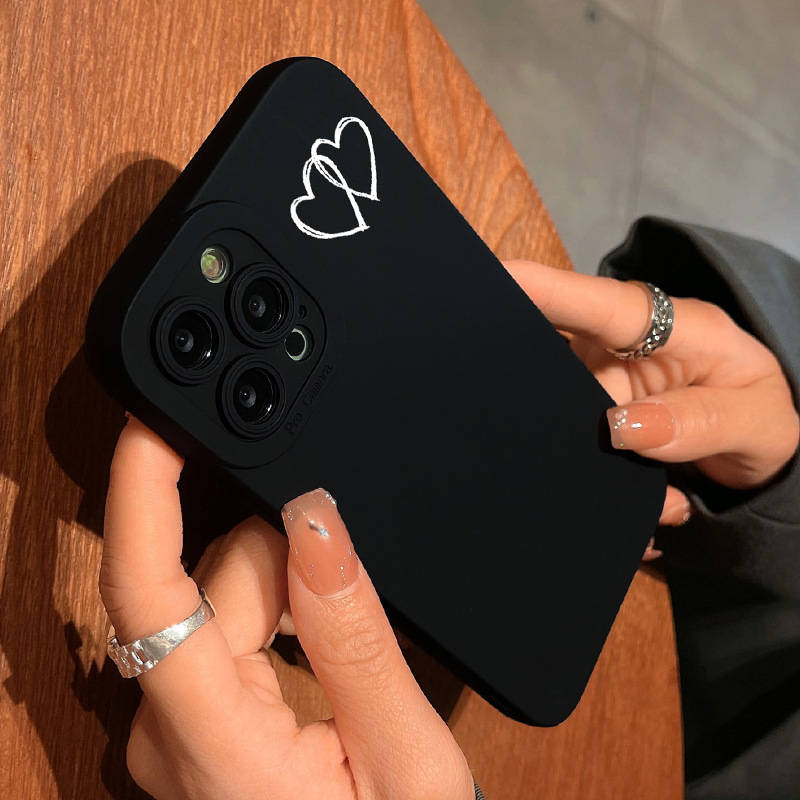 1Pc Black For iPhone 15 Pro Line And Heart Design Phone Case