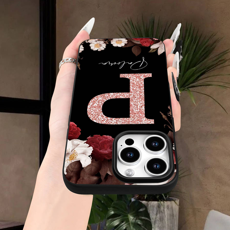 1Pc Black For iPhone 12 Mini Floral Pattern Phone Case