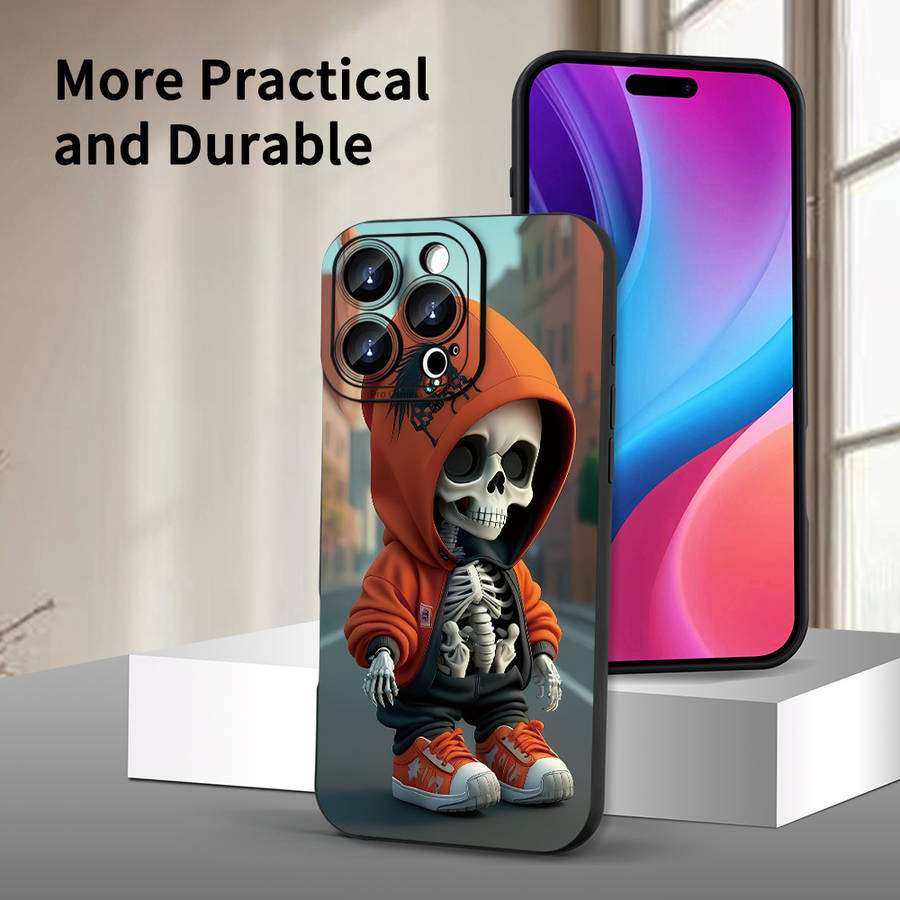 1Pc Black For iPhone 14 Pro Max Skull Pattern Phone Case