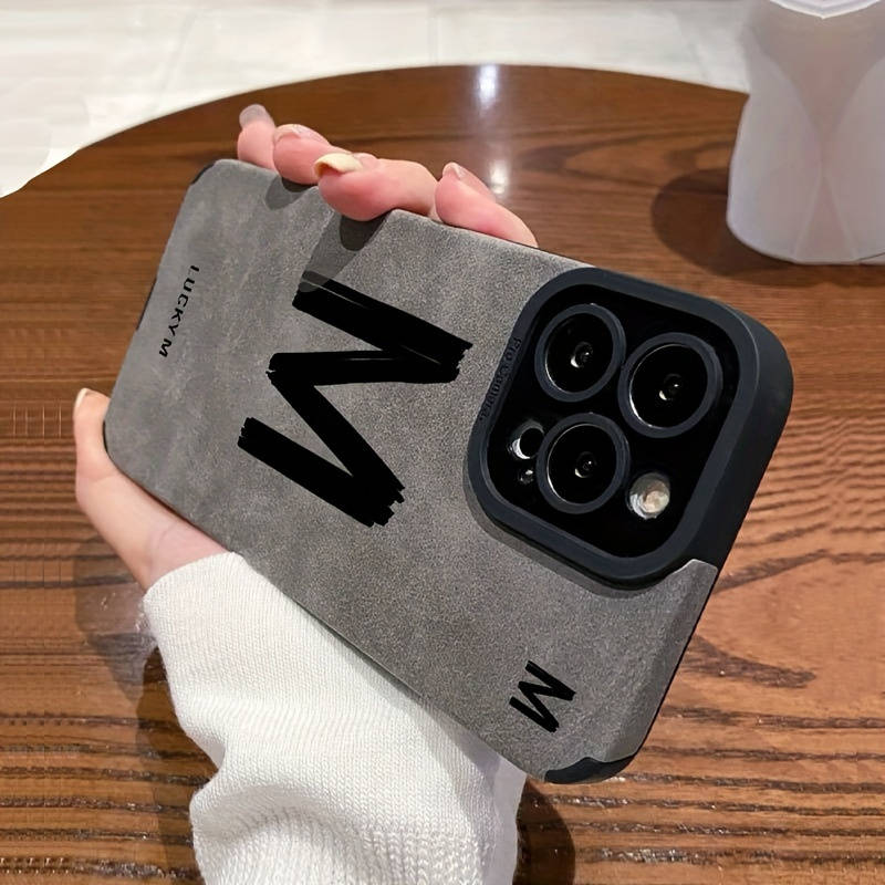 1Pc Black For iPhone 16 Plus Letter M Pattern Phone Case
