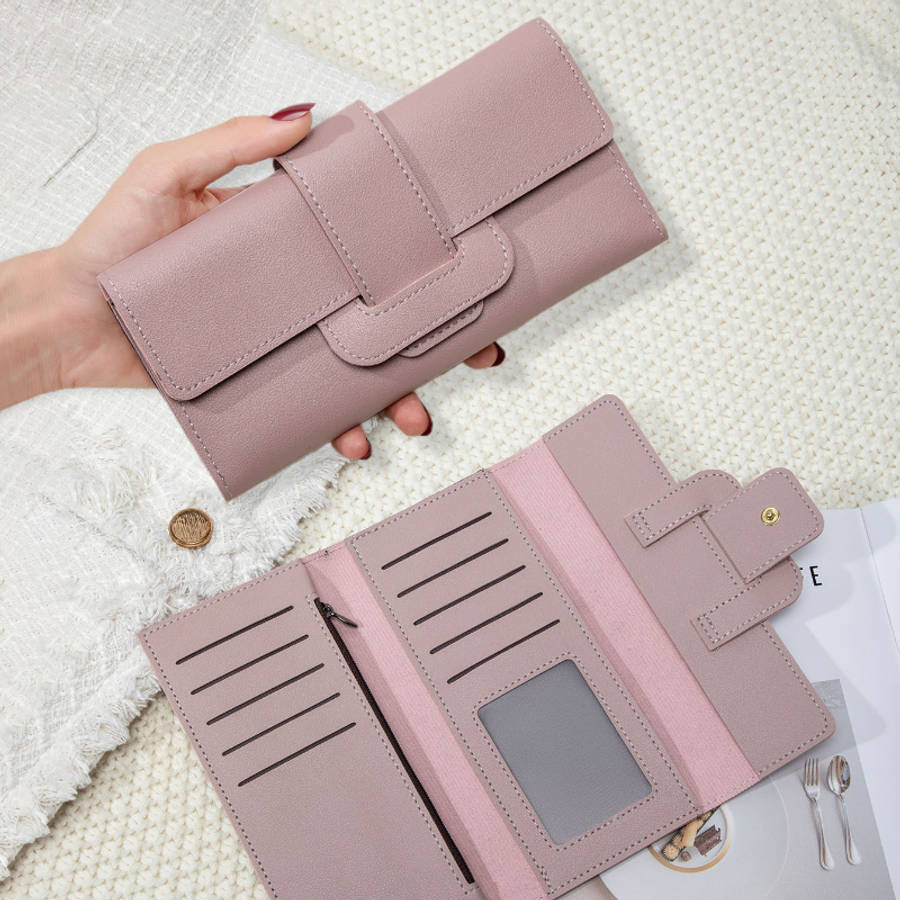1pc Sleek Women's Long Tri-Fold WalletStylish Solid Color Design with Multiple Card Slots Clutc