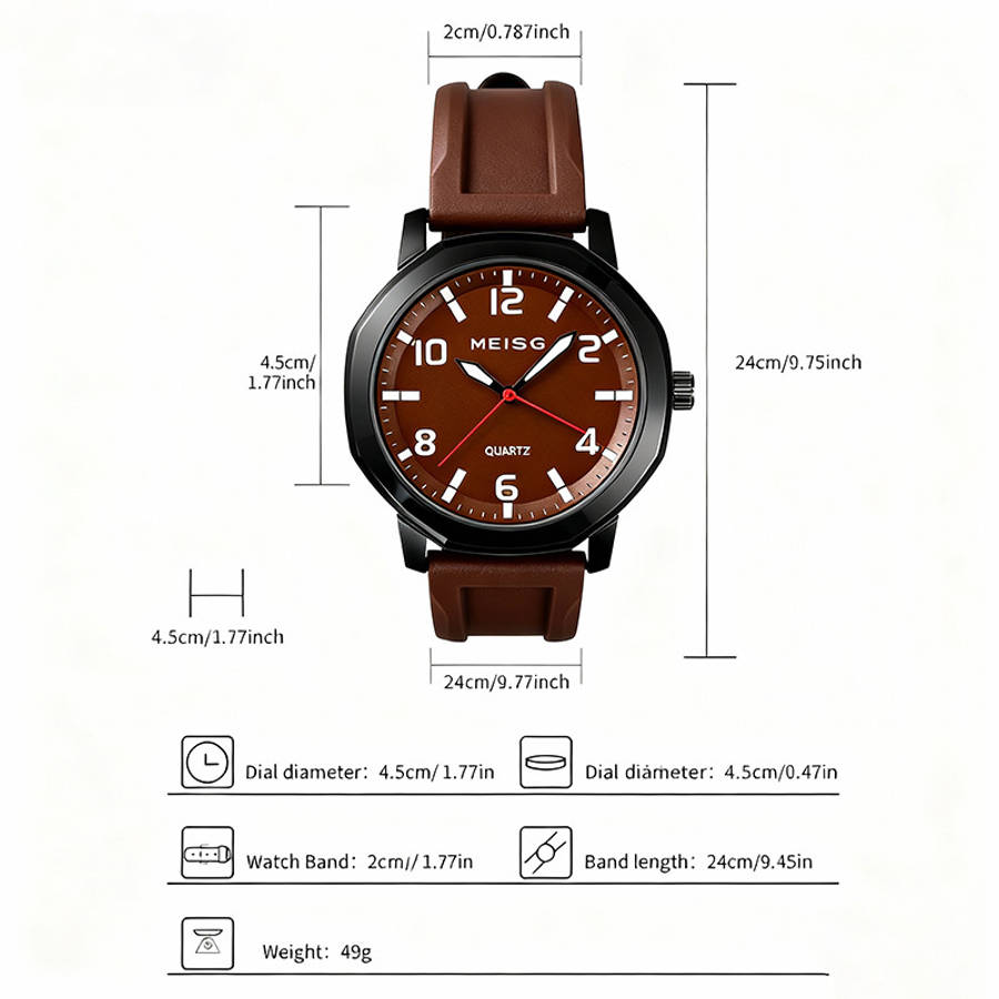 4Pcs Men Elegant Quartz Watch And Bracelet Set Fashionable Brown With