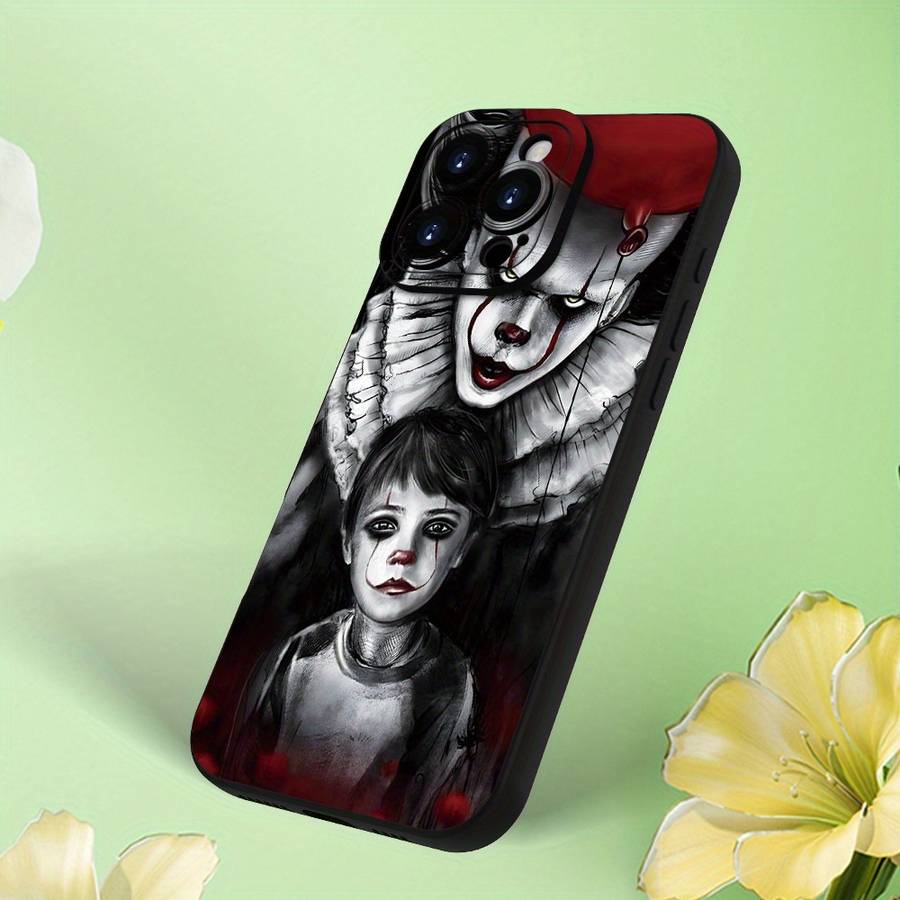1Pc Black For iPhone 15 Plus Horror Clown And Little Girl Phone Case