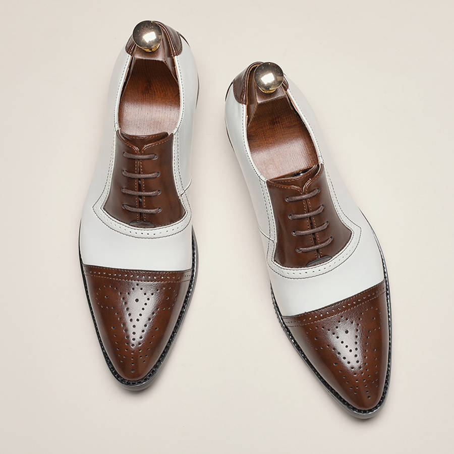 Mens Leather Shoes Color White Brown Sizeuk 8.5