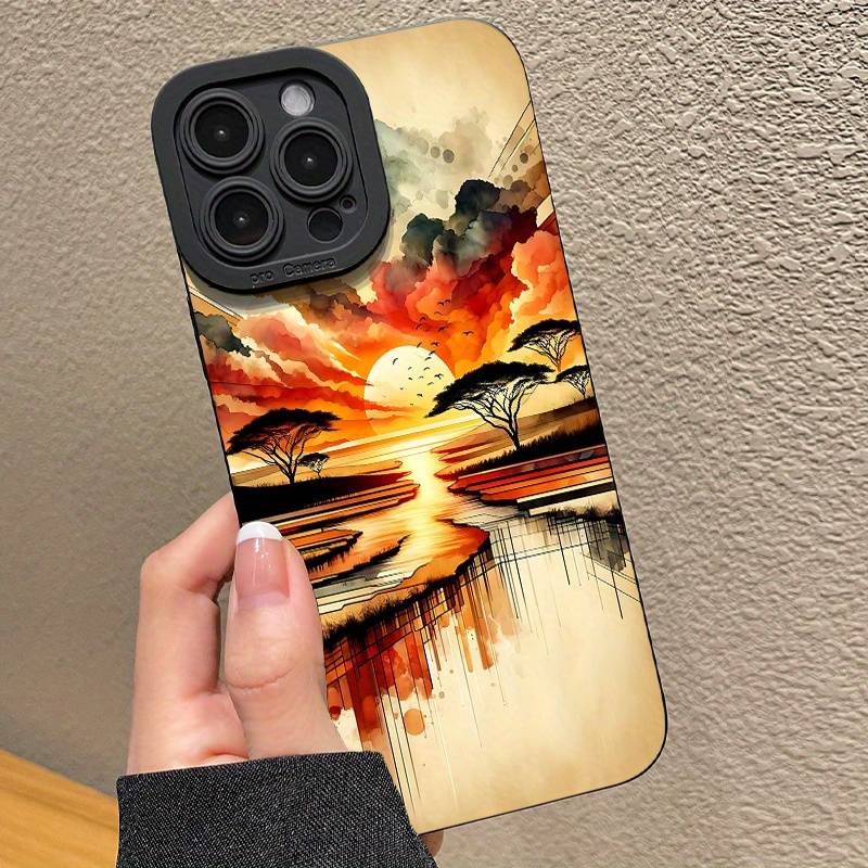 1Pc Mixed Color For iPhone 16 Plus African Savanna Sunset Scenery Phone Case