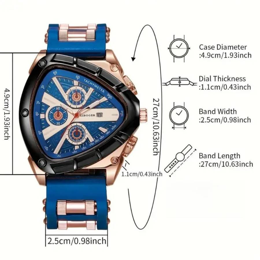 2Pcs Classic Set Luxury Men Watches Triangle Dial Quartz Movement Silicone