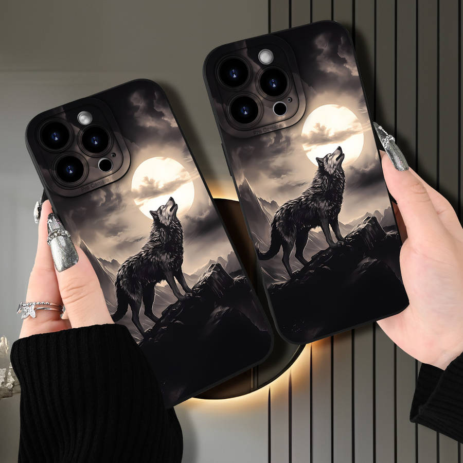 1Pc Black For iPhone 11 Pro Max Wolf Howl Pattern Phone Case