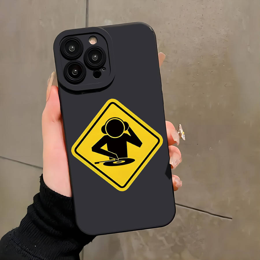1Pc Black For iPhone 14 Plus Cartoon Safety Signs Phone Case