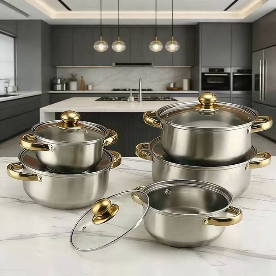 Heavy Duty Stainless Steel Cookware Set Home Cooking Camping Outdoor Use Multi