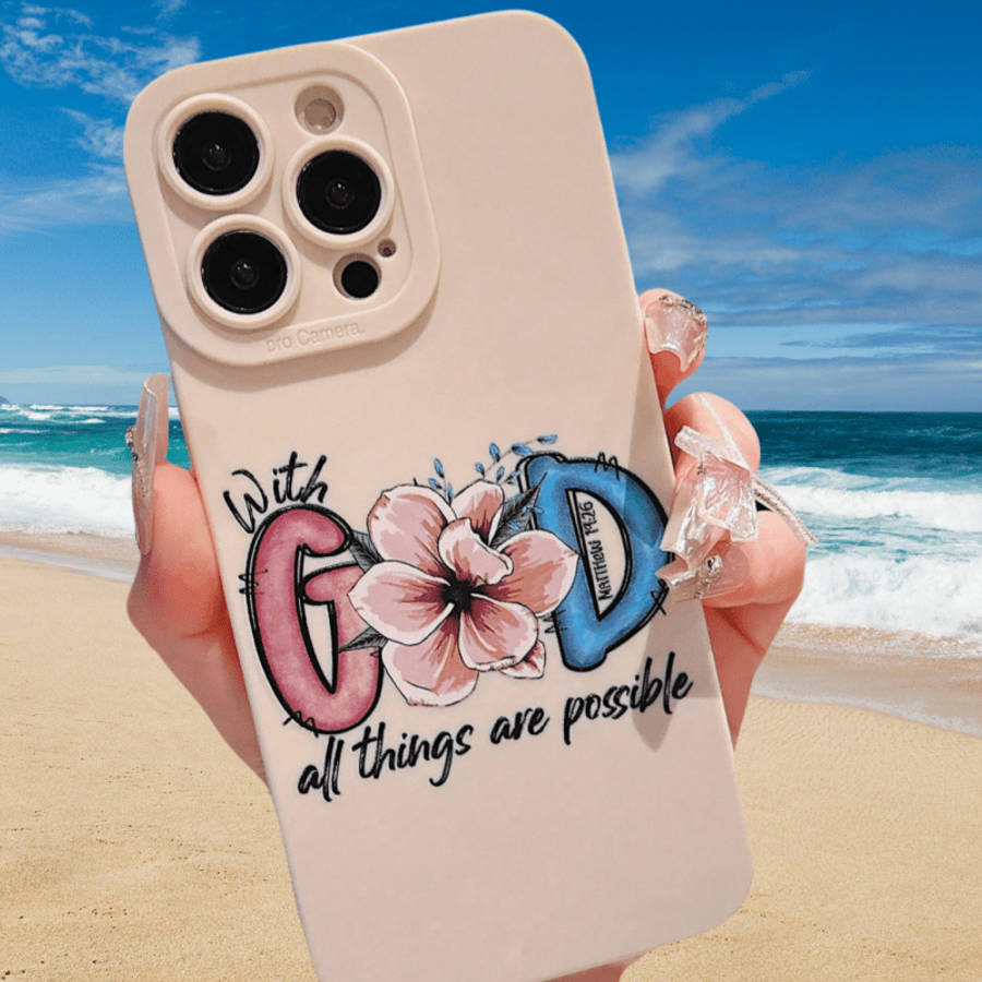 1Pc Ivory White For iPhone 16 Pro Max Floral Letter Design Phone Case