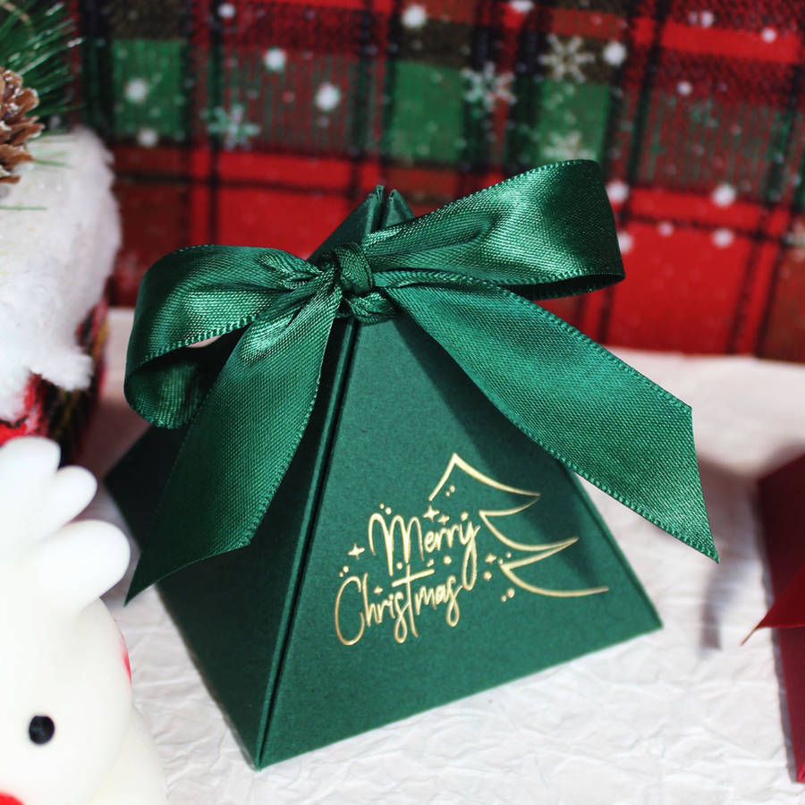 Christmas Gift Boxes Color Green Box-Green Ribbon Size 7.5X7.5X7.5Cm-10Pcs