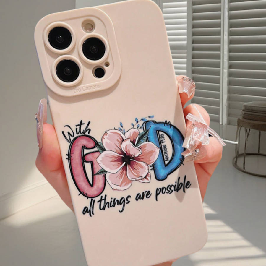1Pc Ivory White For iPhone 16 Pro Max Floral Letter Design Phone Case