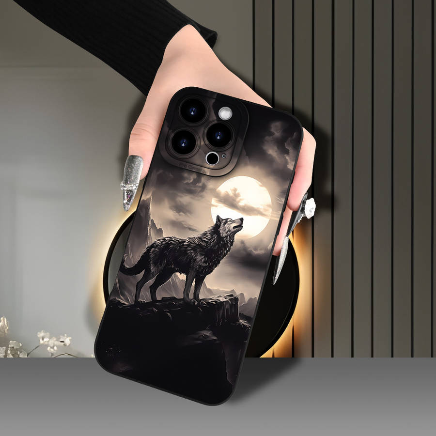 1Pc Black For iPhone 11 Pro Max Wolf Howl Pattern Phone Case