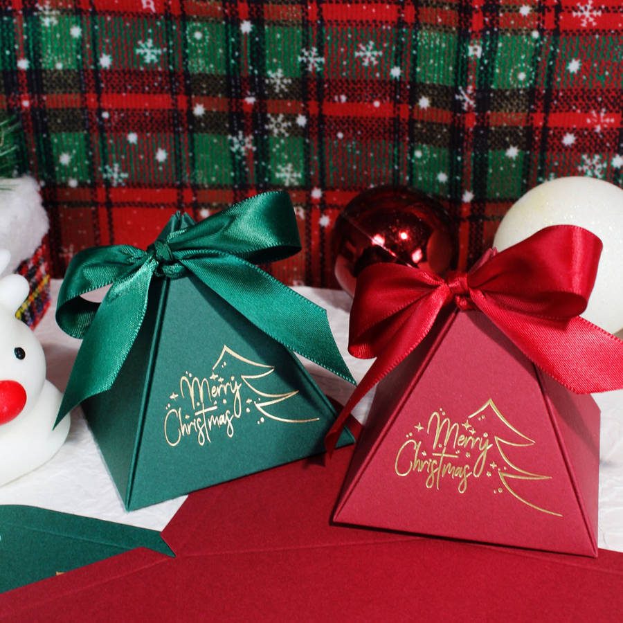 Christmas Gift Boxes Color Green Box-Green Ribbon Size 7.5X7.5X7.5Cm-10Pcs