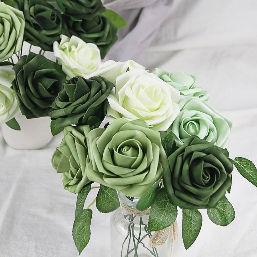 Wedding Supplies Color Green Gradient Large Rose 28Pcs
