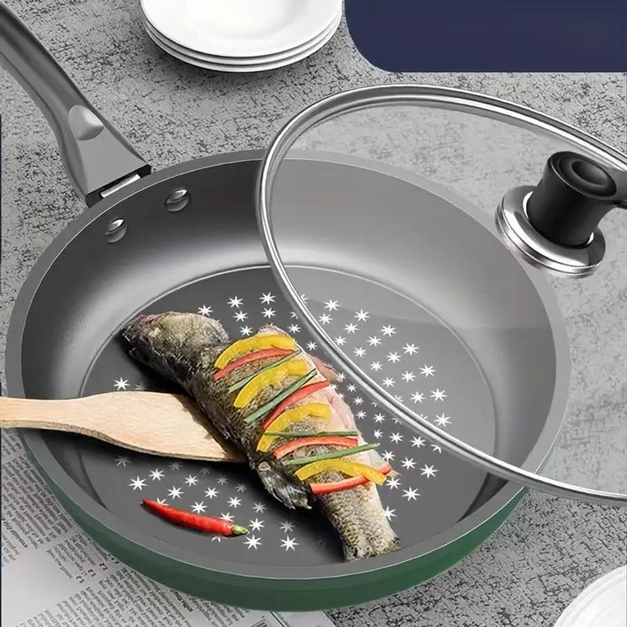 Frying Pan Color Green 24.0 Cm With Cover Sizedimensions 26.5Cm*25Cm*6Cm Weight 732G