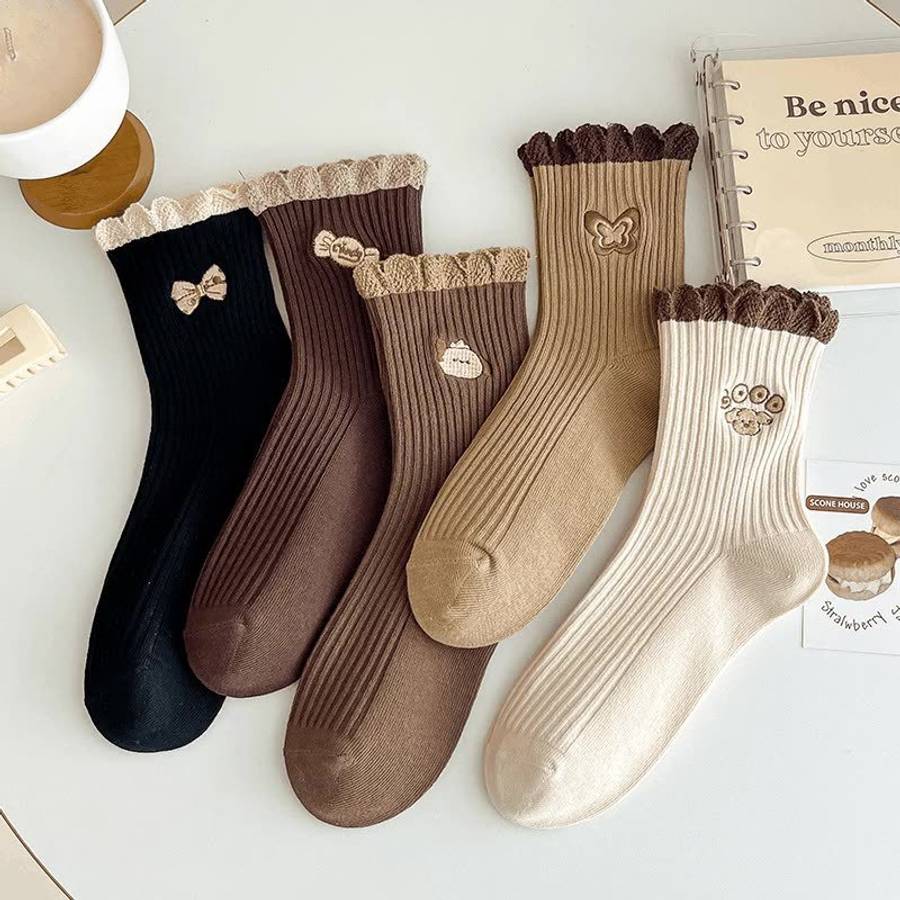 Women S Socks Color 5 Pairsdark Brown Size Onesize