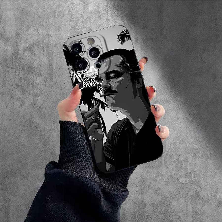 1Pc Black For iPhone 15 Pro Smoking Man Pattern Phone Case
