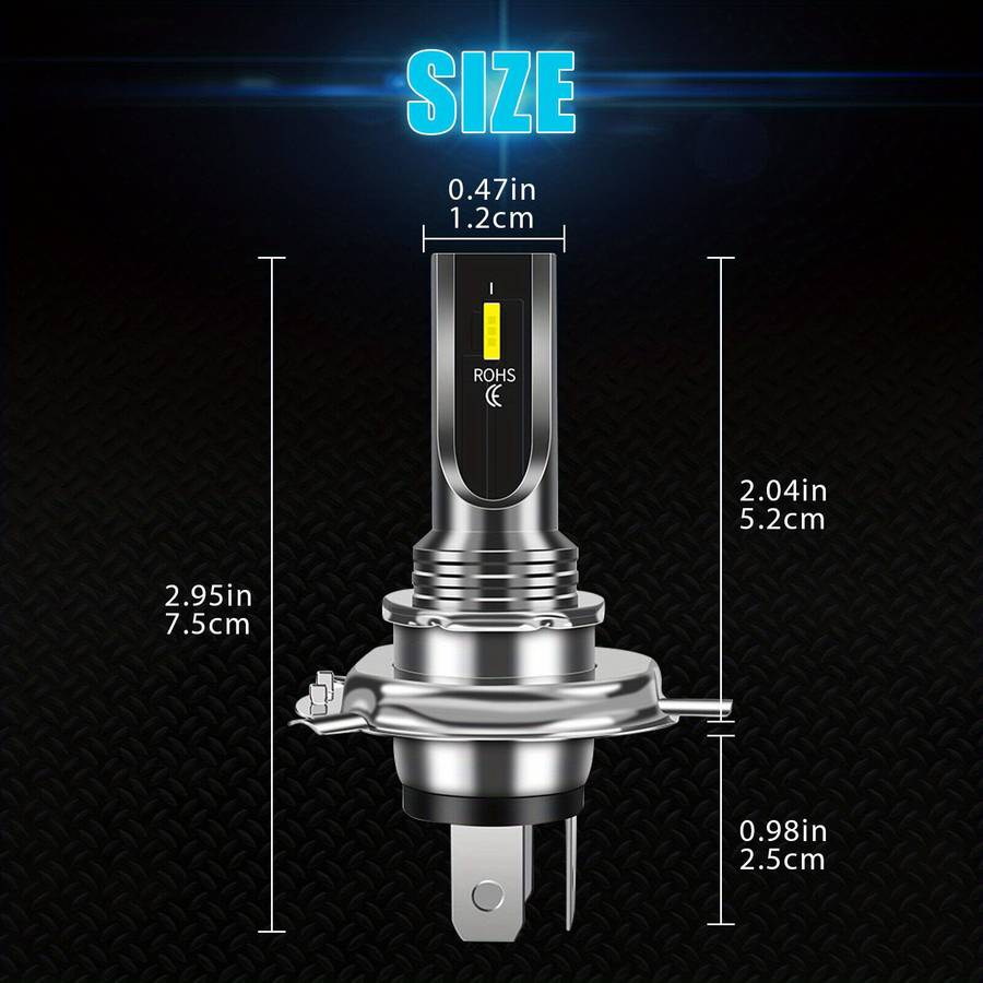 2Pcs H4 9003 HB2 White LED Headlight Fog Lights 16000lm 6000K