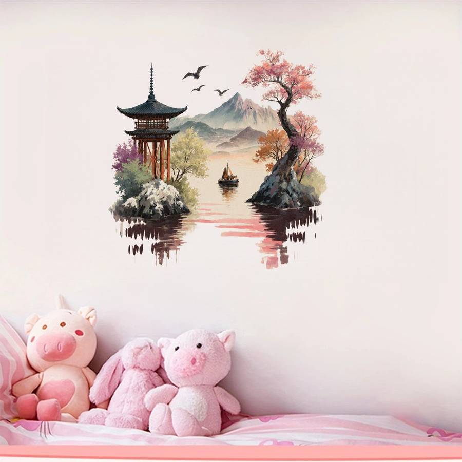 Luxury 1Pc Japanese Pagoda Mount Fuji Landscape Wall Sticker Wall Art