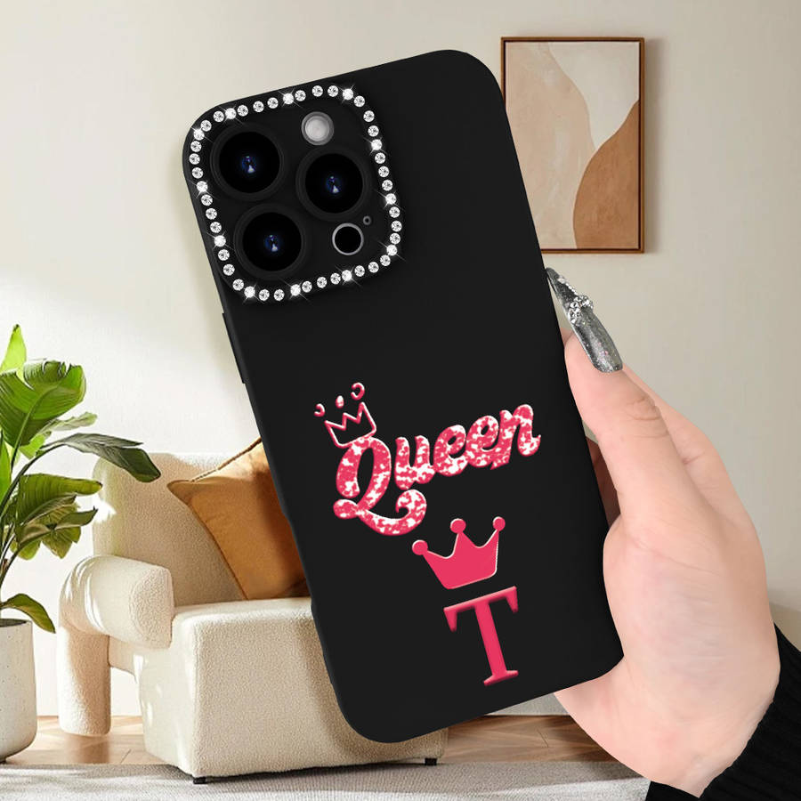1Pc Black For iPhone 12 Pro Letter T Print Phone Case