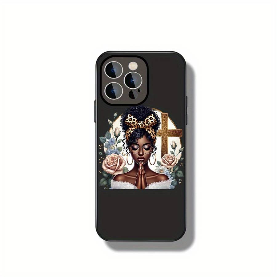 1Pc Ivory White For iPhone 15 Pro Max Serene Prayer With Floral Blessings Phone Case