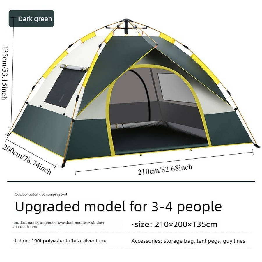 Durable Large Space Camping Tent Green Pvc Polyester Fiber Double Door Zipper
