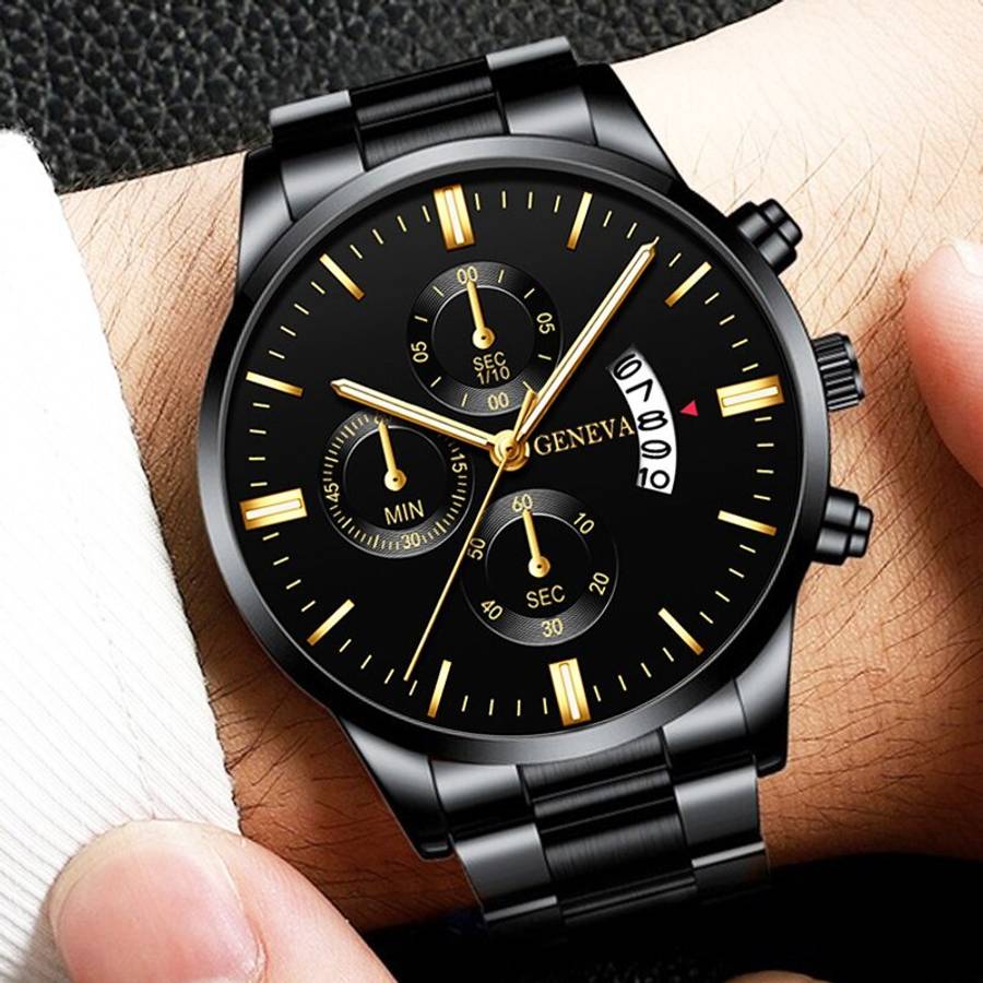 Luxury Men Watch Luxury Black Stainless Steel Quartz Watch For