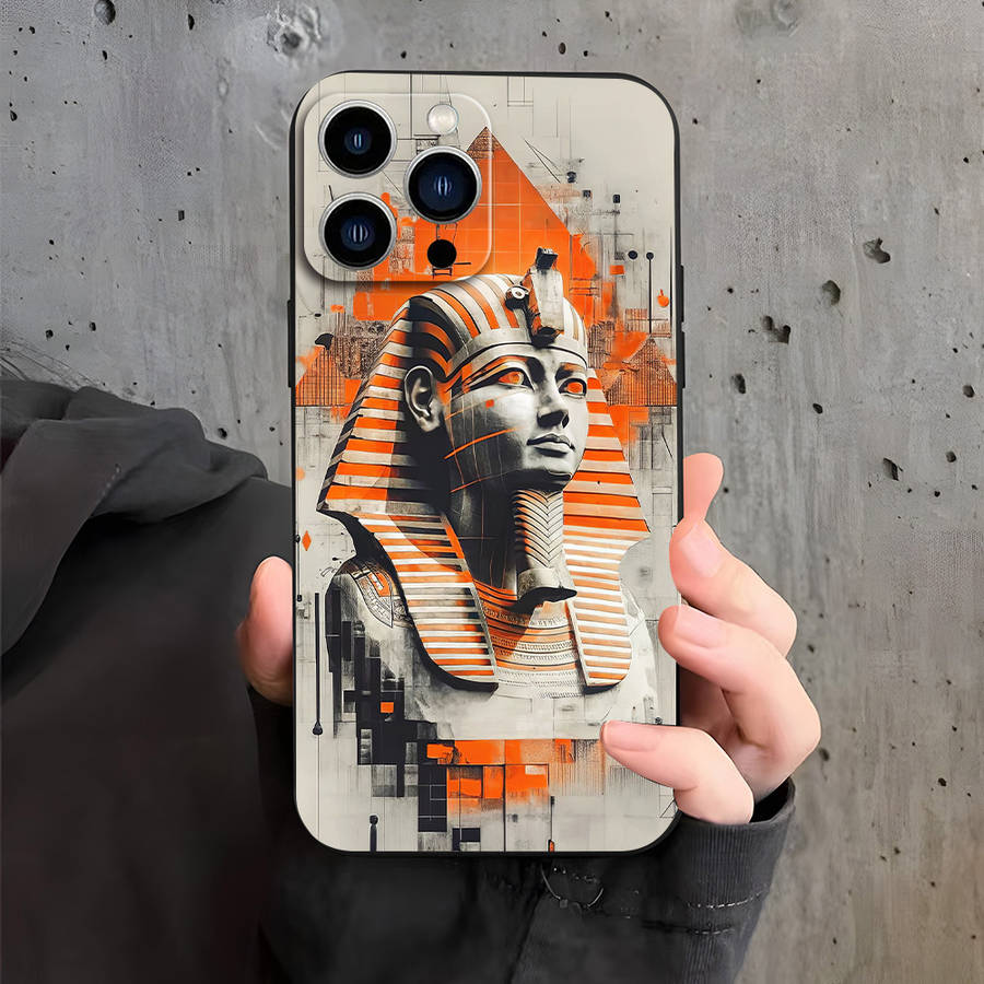1Pc Black For iPhone 13 Pro Egypt Cartoon Pattern Phone Case