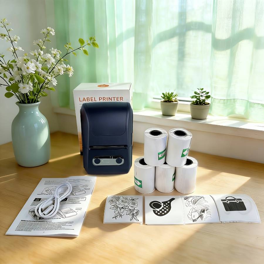 Printer Color White Label Maker  5 Rolls Of Paper