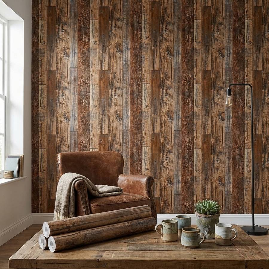 Self Adhesive Floor Stickers Brown Spliced Wood Grain 45*100