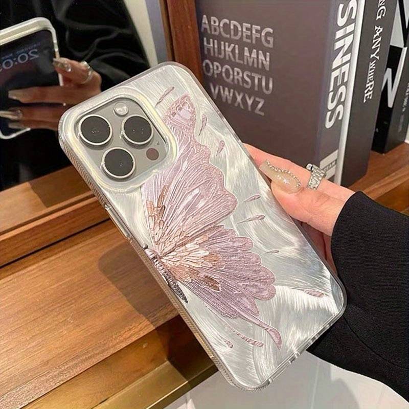 1Pc White For iPhone XS Max Feather Like Pink Butterfly Phone Case