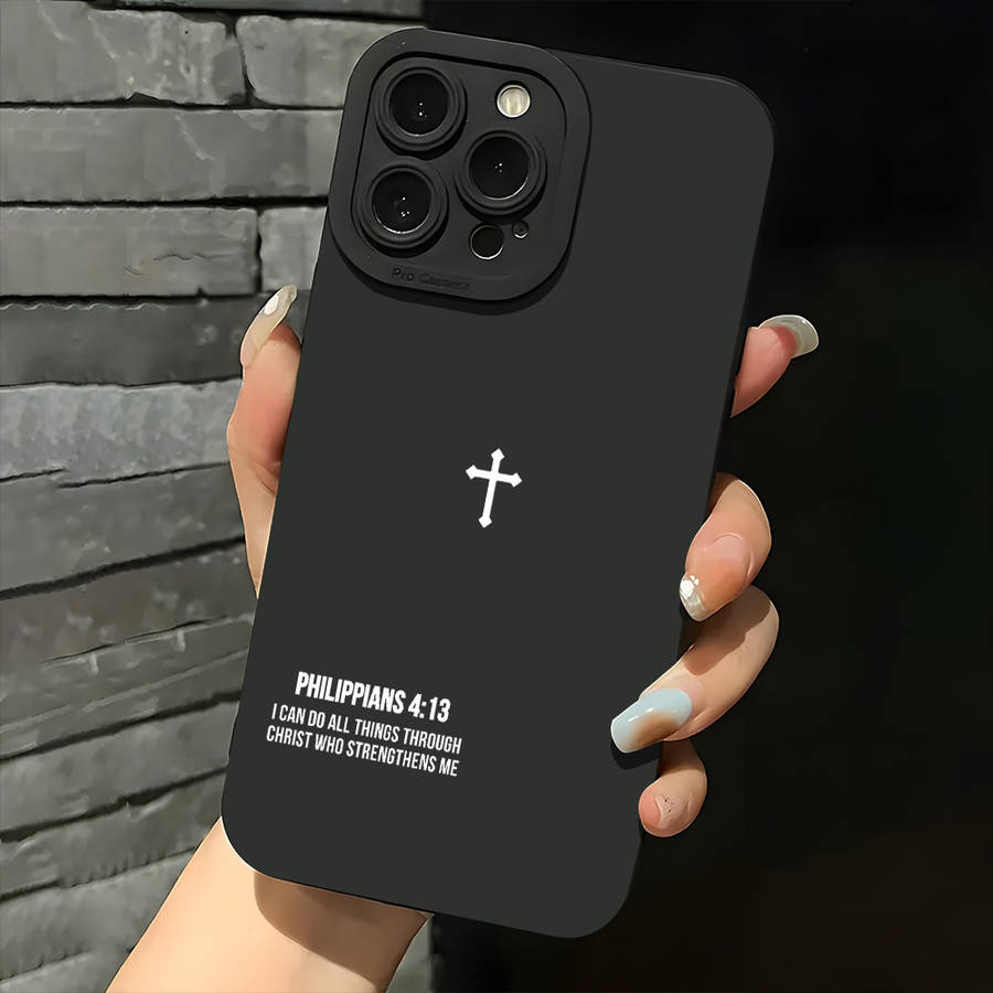 1Pc Cross Bible Quotes Christian Aesthetic Phone Case For iPhone 14 Pro