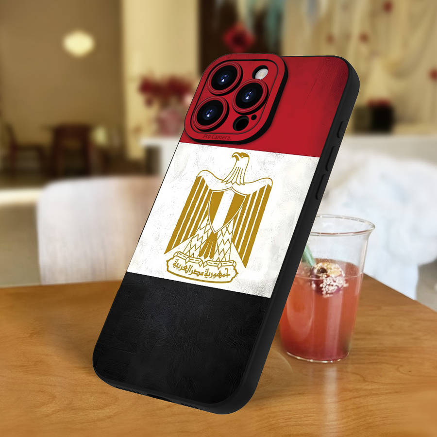 1Pc Black For iPhone 15 Pro Egyptian Flag Design Phone Case