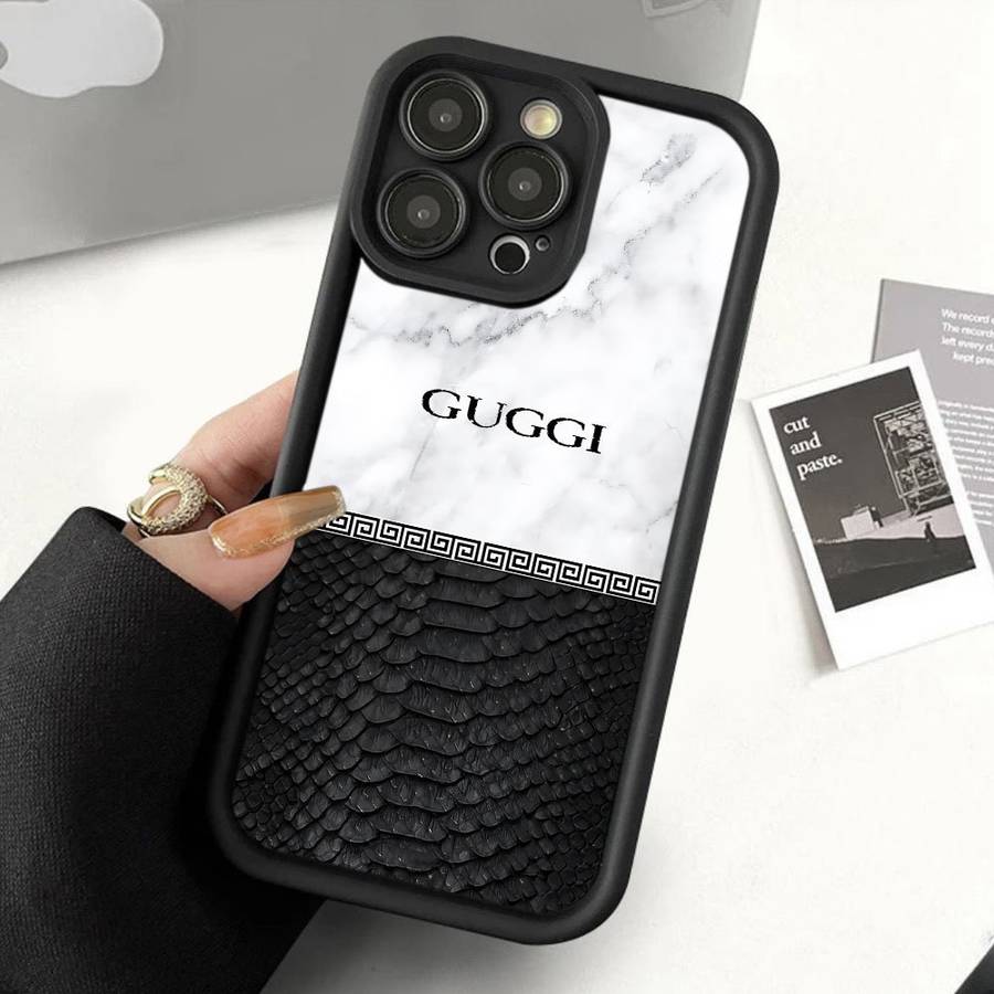 1Pc Black For iPhone 15 Pro Luxury Stone Pattern Phone Case