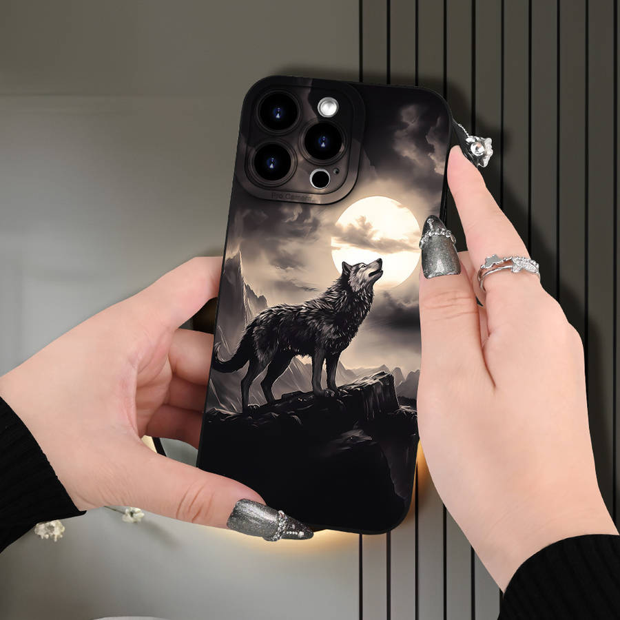 1Pc Black For iPhone 11 Pro Max Wolf Howl Pattern Phone Case