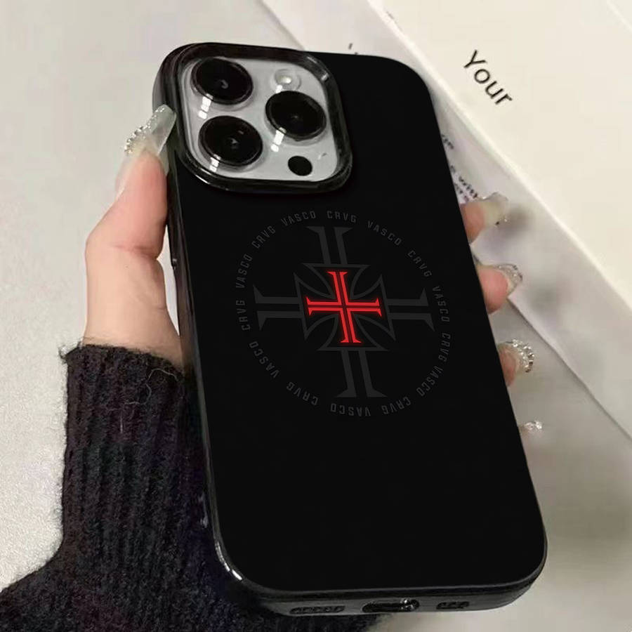 1Pc Black For iPhone 16 Plus Minimalist Cool Cross Phone Case