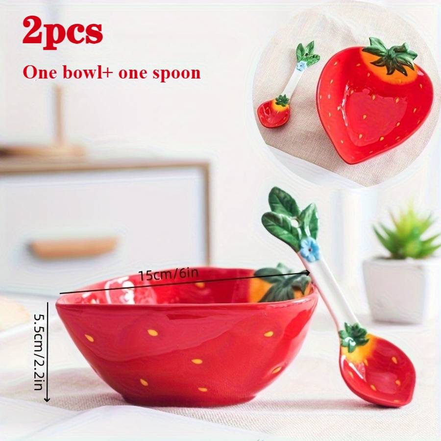 Bowl Color 2Pcssetstrawberry Bowl  Soup Spoon