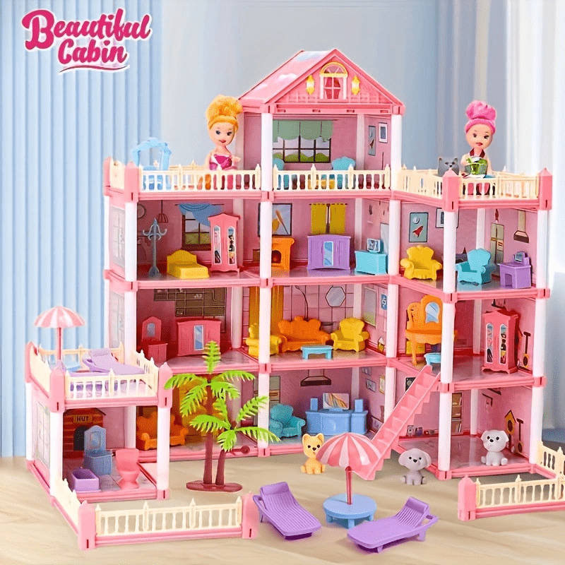 Building Toy Architectural Model Toy Set Color Large Pink Assembled Castle