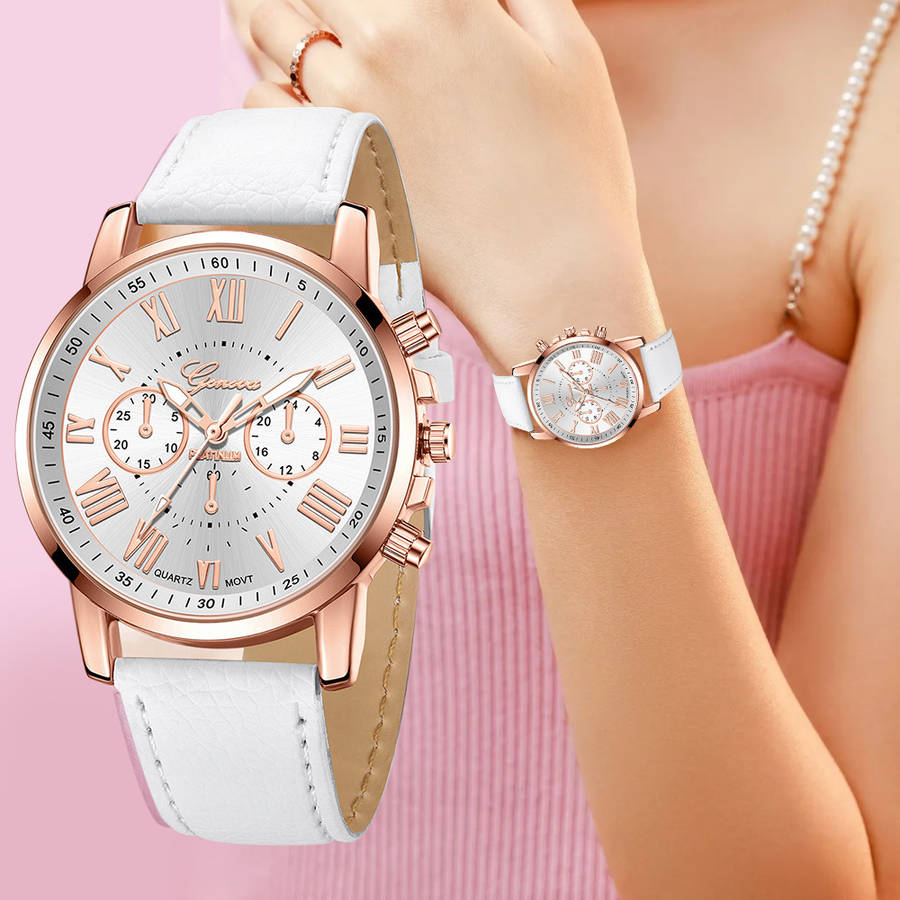Professional Women Rose Watch Suite Chronograph Quartz Wristwatch Matching
