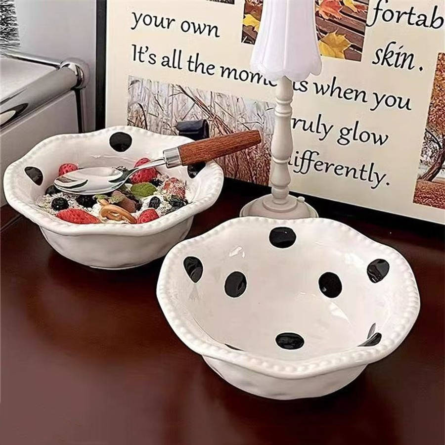 Bowl Color Black Polka Dot