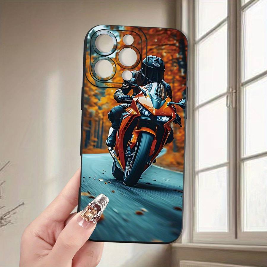 1Pc Black For iPhone XS Max Motorcycle Pattern Phone Case