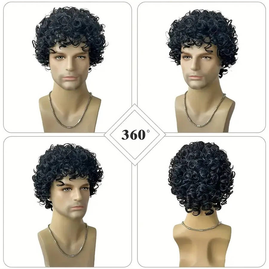 Black Mens Wigs Hair Length 25.4Cm