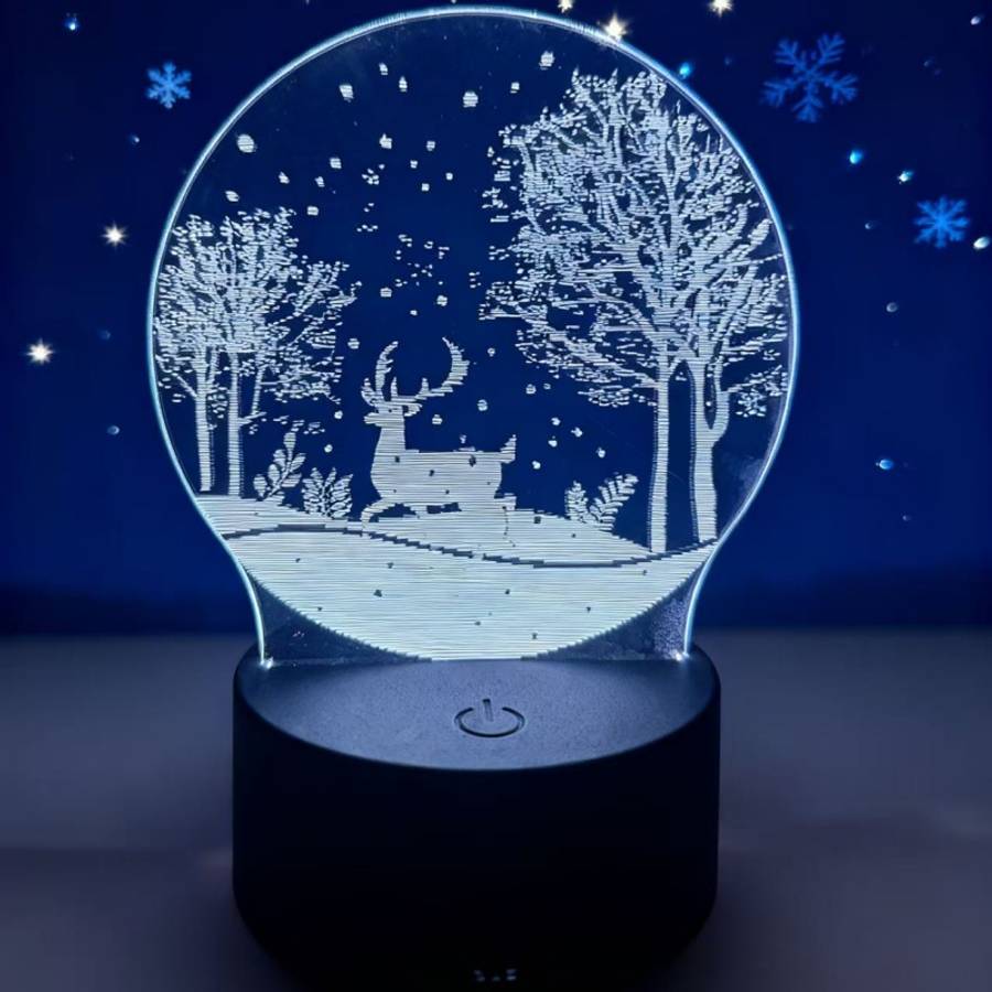Dreamy Glow Premium Winter Deer Snowy Forest Night Light White