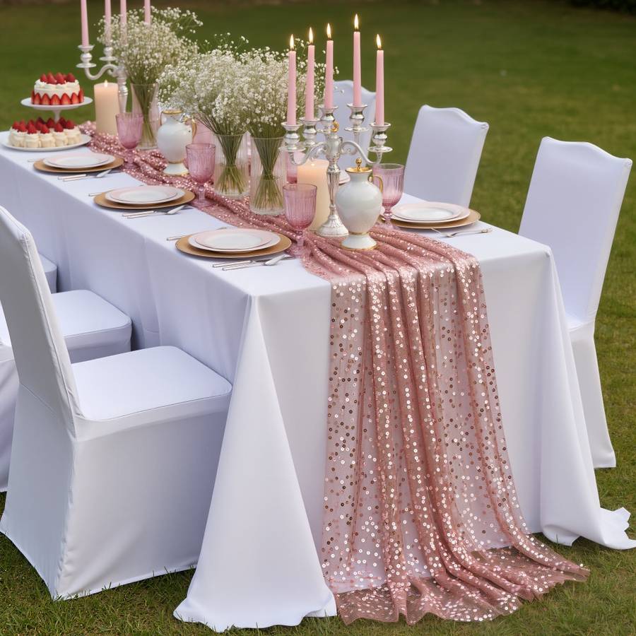 Wedding Supplies Color Rose Golden Size 30*280Cm Table Runner  4 Self Adhesive Stickers
