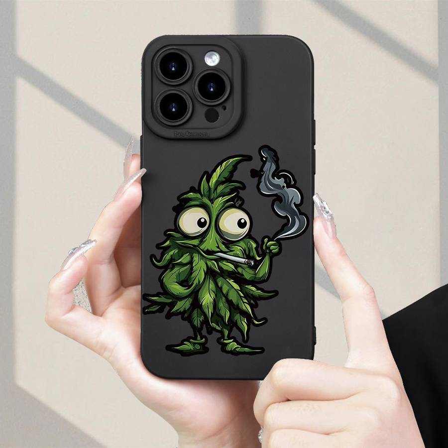 1Pc Black For iPhone 11 Cartoon Marijuana Leaves Phone Case