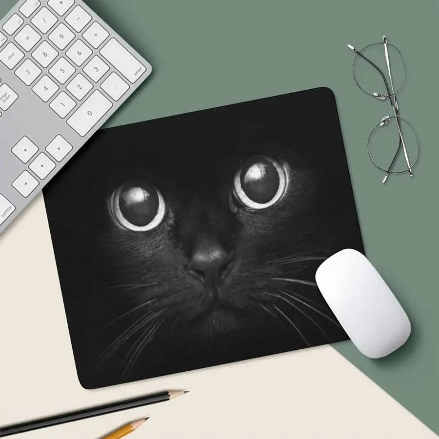 1pc Black Cat Abstract Art Mouse Pad Small Non-Slip Desk Mat for Gaming Office
