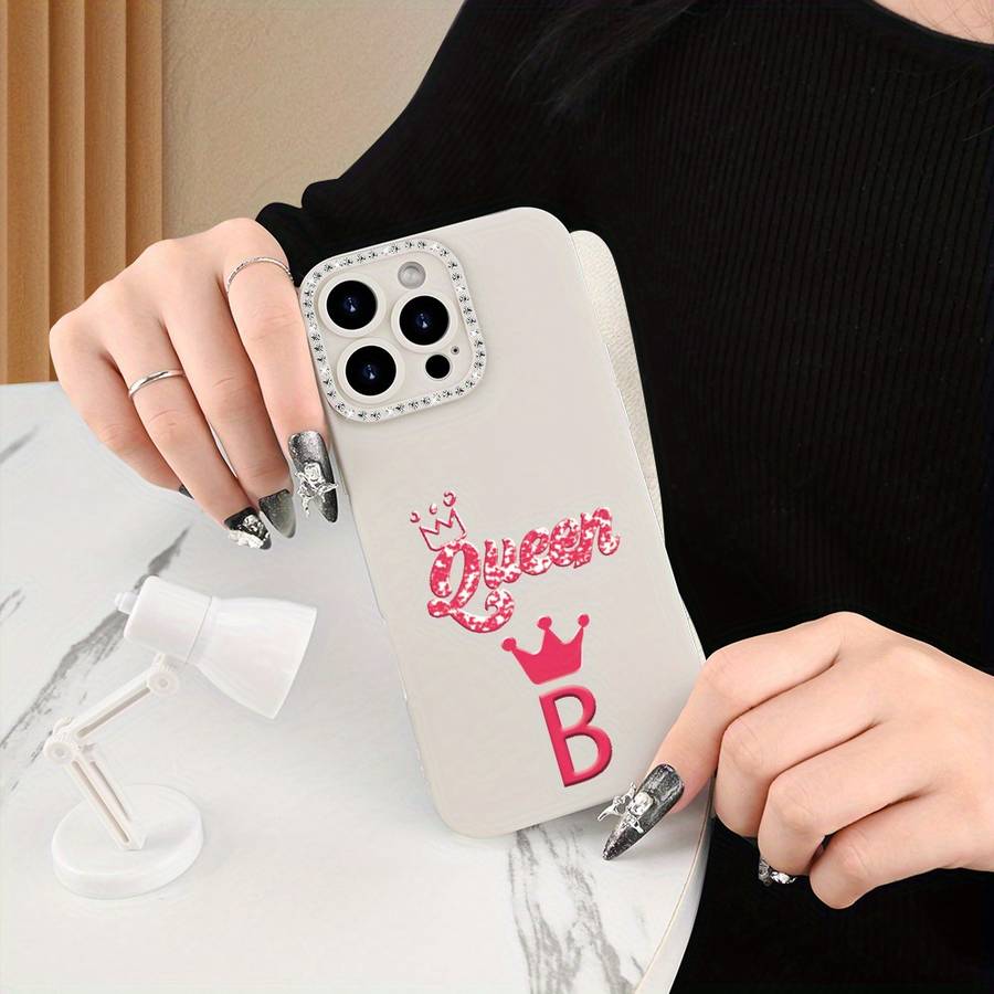 1Pc Ivory White For iPhone 16 Pro Max Letter B Print Phone Case